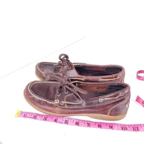 TIMBERLAND Amherst Boat Shoes Leather Flat Brown Classic 2 eye Men Size 8 - Picture 13 of 14